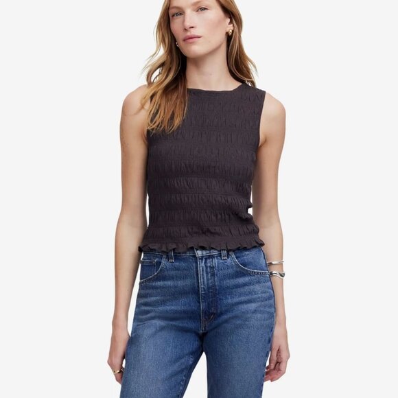 NWT Madewell Soft Charcoal Gray Sachi Smocked Tank - Extra Small - Picture 1 of 9